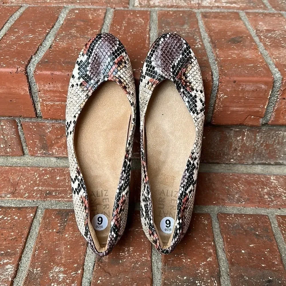 Naturalizer Vivienne Snake Print Python Neutral Leather Ballet Flats Women's 6